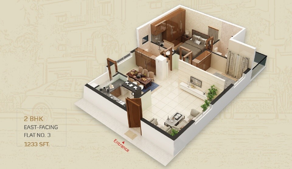 2 BHK 1233 Sq. Ft. Apartment
