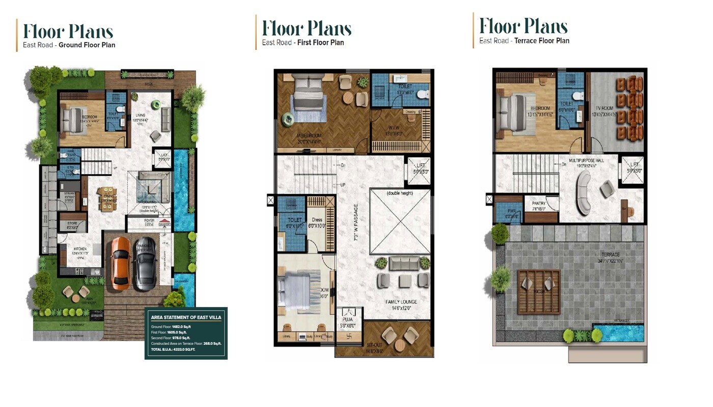 Floor plan of 4 BHK 4333 Sq. Ft. Villa in RS Raichandani Futnani Villas, Hyderabad