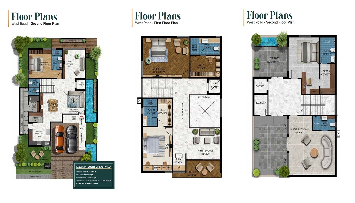 Floor plan of 4 BHK 4968 Sq. Ft. Villa in RS Raichandani Futnani Villas, Hyderabad