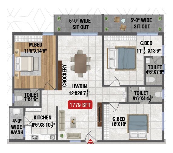 3 BHK 1779 Sq. Ft. Apartment