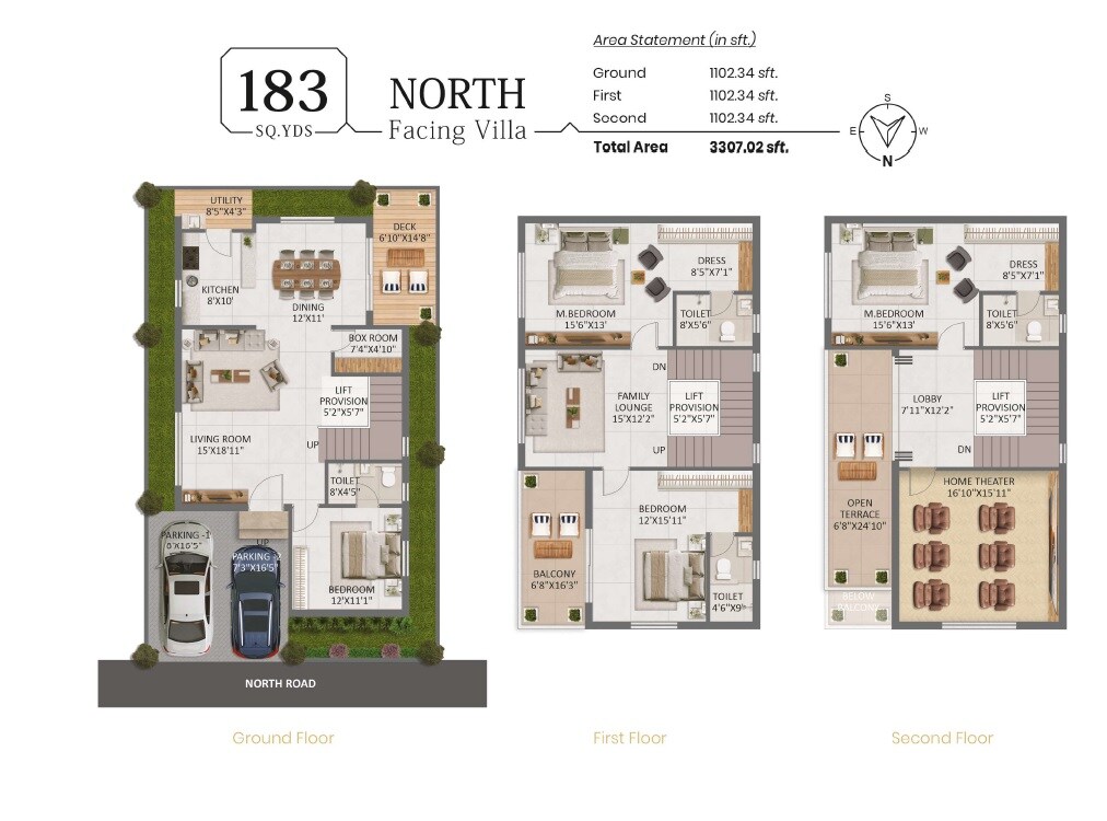 Floor plan of 4 BHK 3307 Sq. Ft. Villa in Rudhra Royal Village 2, Hyderabad