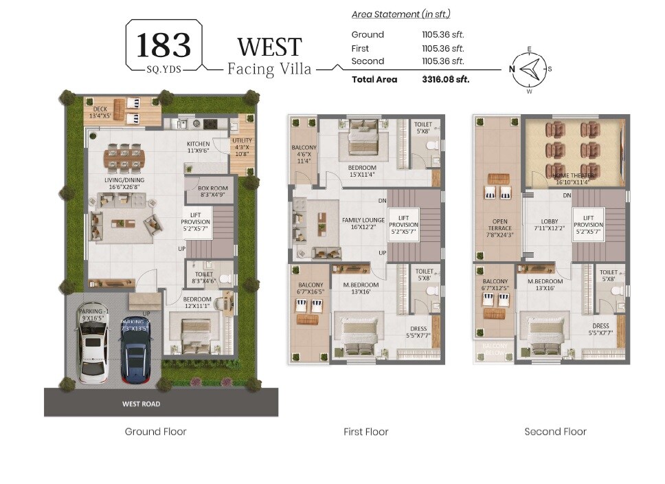 Floor plan of 4 BHK 3316 Sq. Ft. Villa in Rudhra Royal Village 2, Hyderabad