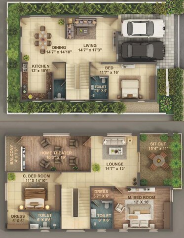 Floor plan of 3 BHK 2433 Sq. Ft. Villa in Rudhra Royal Village, Hyderabad