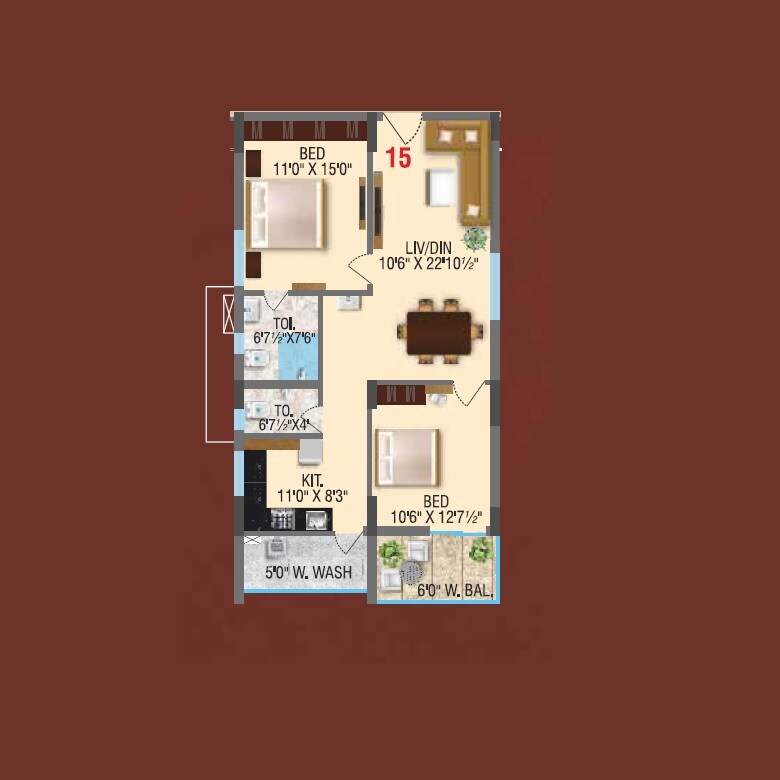 Floor plan of 2 BHK 1323 Sq. Ft. Apartment in RV Vibhuman, Hyderabad