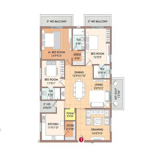 3 BHK 2455 Sq. Ft. Apartment