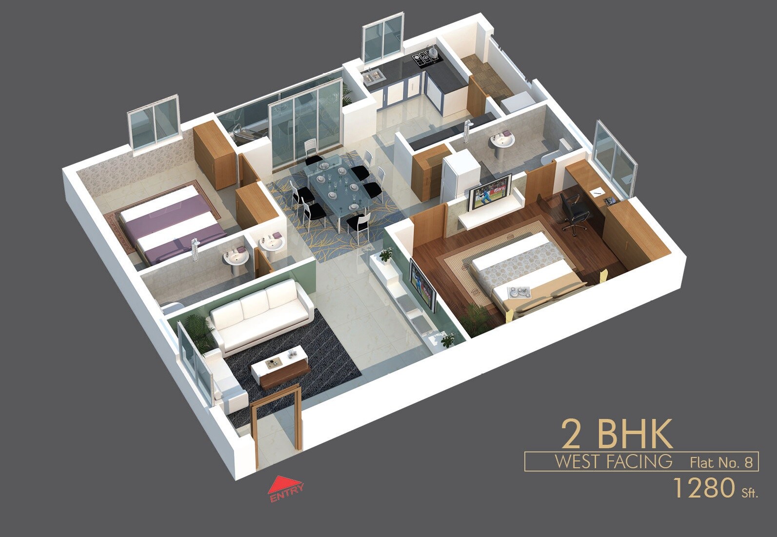 Floor plan of 2 BHK 1280 Sq. Ft. Apartment in Saaghar Bhuvana, Hyderabad