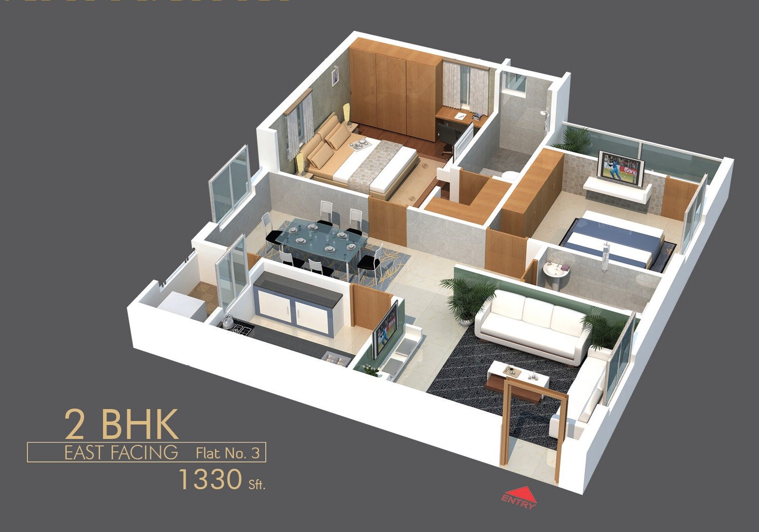 Floor plan of 2 BHK 1330 Sq. Ft. Apartment in Saaghar Bhuvana, Hyderabad