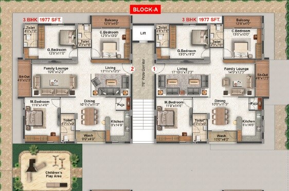 3 BHK 1977 Sq. Ft. Apartment