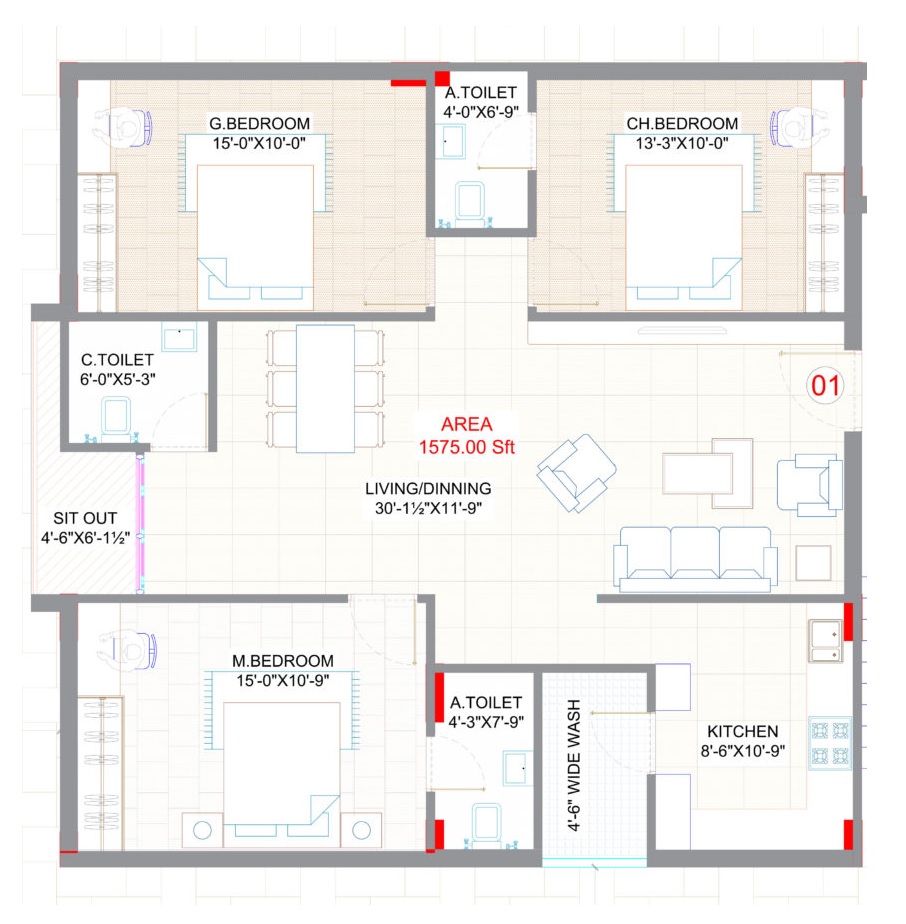 3 BHK 1575 Sq. Ft. Apartment in Saanvi Aranya Homes