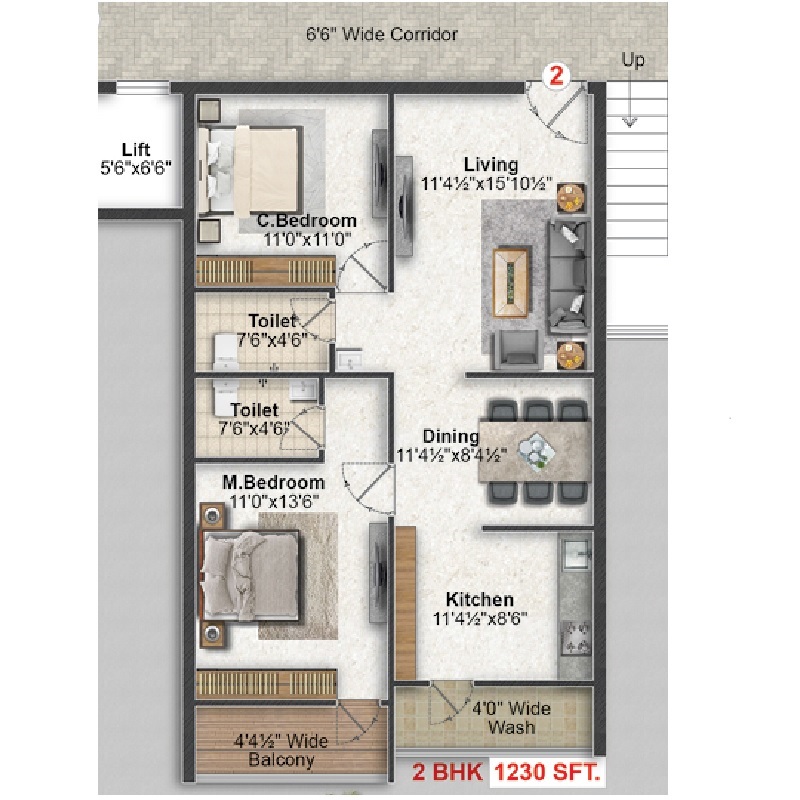 2 BHK 1230 Sq. Ft. Apartment in Saanvi Athena Homes