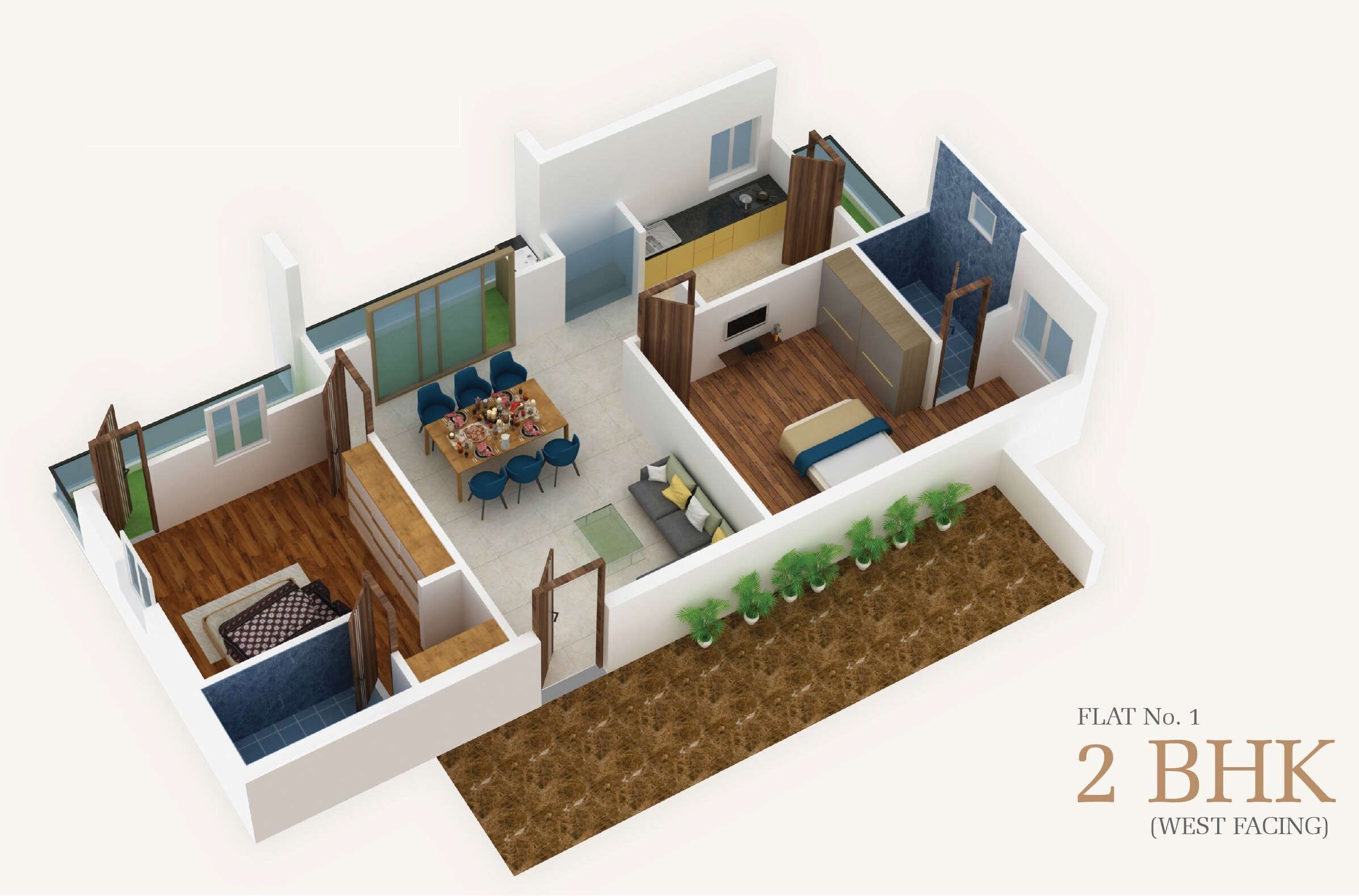 Floor plan of 2 BHK 1290 Sq. Ft. Apartment in Saanvi Aura Homes, Hyderabad
