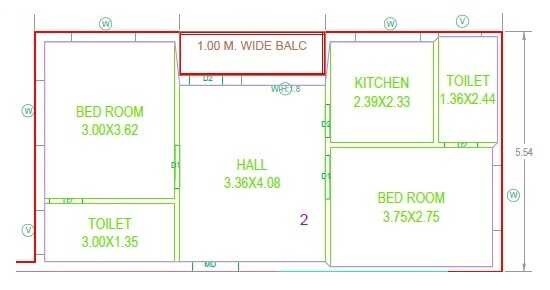 Floor plan of 2 BHK 940 Sq. Ft. Apartment in Sada Arunachala Pride, Hyderabad