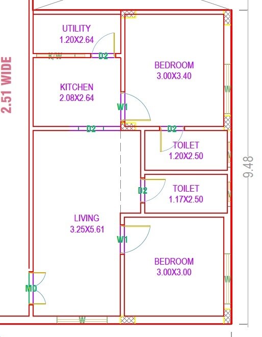 Floor plan of 2 BHK 979 Sq. Ft. Apartment in Sahasra Nilayam, Hyderabad