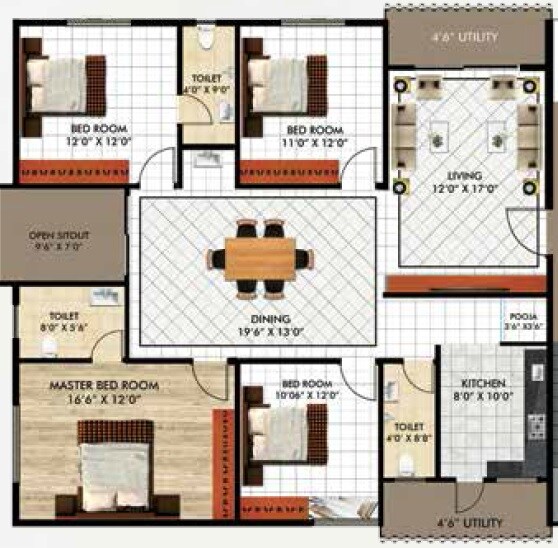4 BHK 2016 Sq. Ft. Apartment