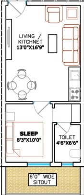 Floor plan of 1 BHK 750 Sq. Ft. Apartment in Sahithi Sitara Residential, Hyderabad