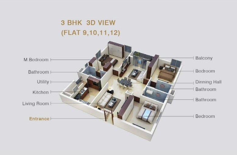 Floor plan of 3 BHK 2450 Sq. Ft. Apartment in Sahiti Karthikeya Panorama, Hyderabad