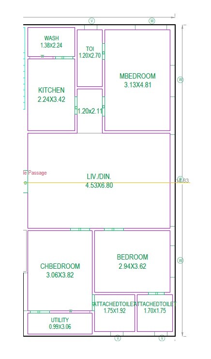 Floor plan of 3 BHK 1640 Sq. Ft. Apartment in Sai Aadya, Hyderabad