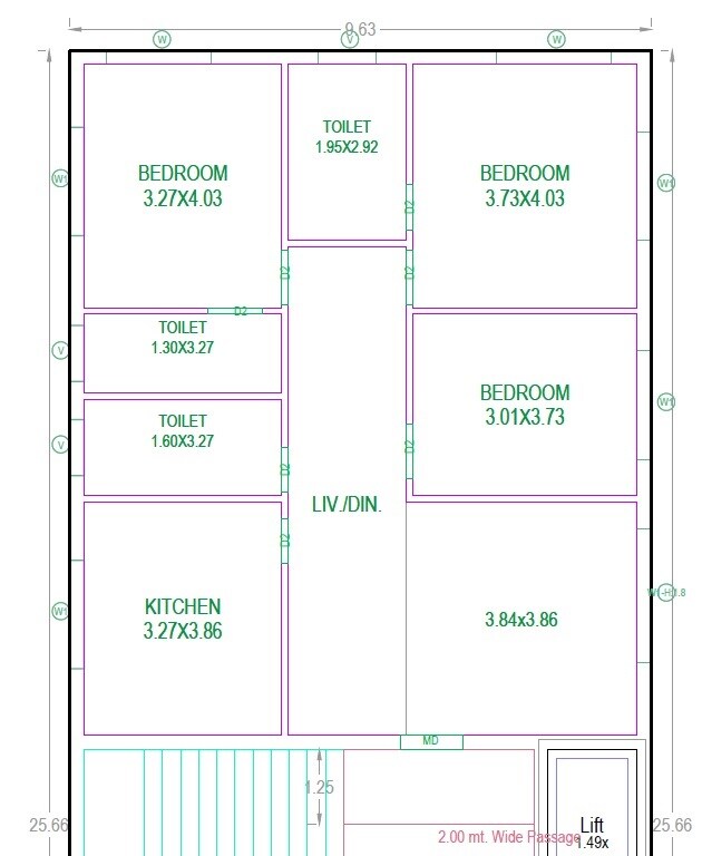 Floor plan of 3 BHK 1330 Sq. Ft. Apartment in Sai Deetya Pearl Residency, Hyderabad