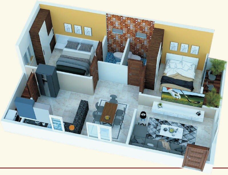 Floor plan of 2 BHK 1005 Sq. Ft. Apartment in Sai Dishank Pride, Hyderabad