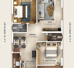 2 BHK 1205 Sq. Ft. Apartment in Sai Forest Meadows
