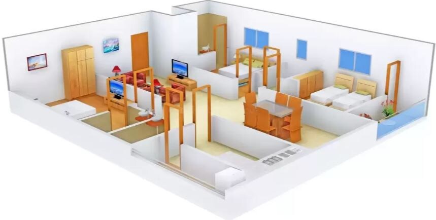 Floor plan of 3 BHK 1772 Sq. Ft. Apartment in Sai Jyothi Keerthi Estates, Hyderabad