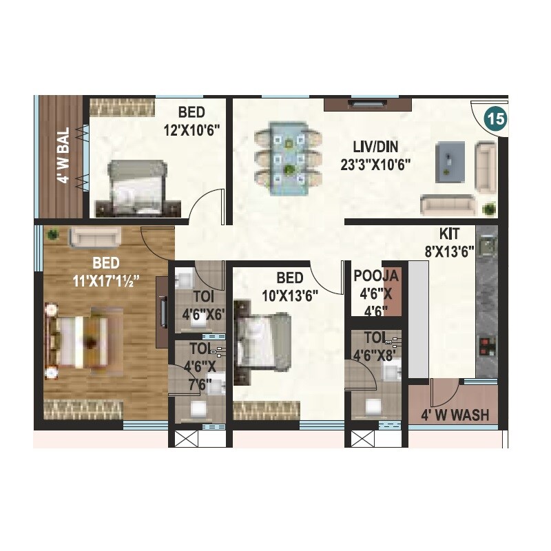 3 BHK 1735 Sq. Ft. Apartment