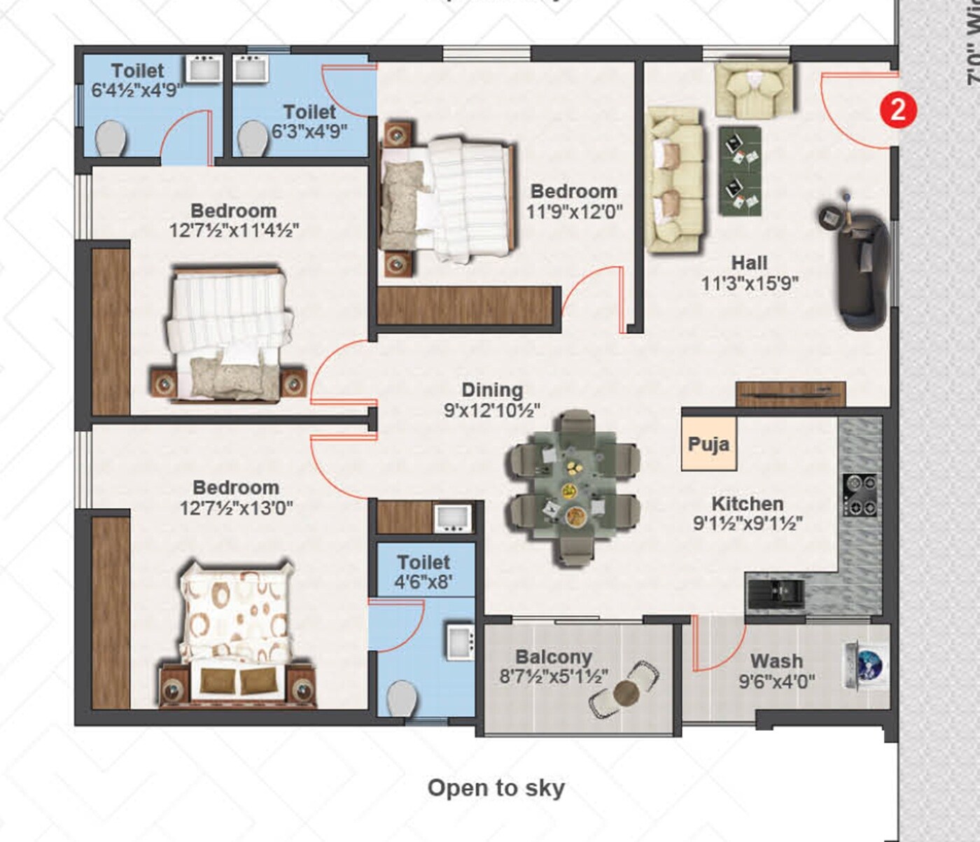 3 BHK 1517 Sq. Ft. Apartment