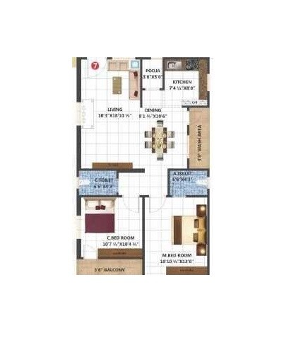 Floor plan of 2 BHK 1106 Sq. Ft. Apartment in Sai RR Ankura, Hyderabad