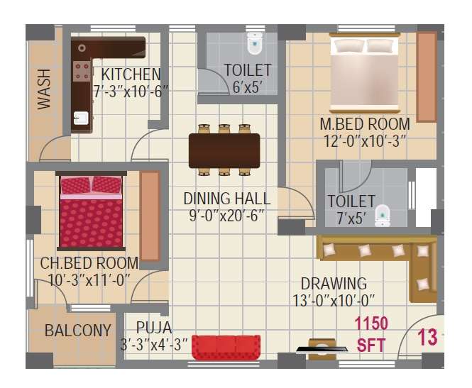 2 BHK 1150 Sq. Ft. Apartment in Sai Tejas Challa Elite