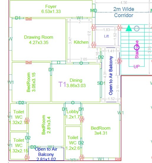 Floor plan of 3 BHK 1530 Sq. Ft. Apartment in Sai Tejas Krishna Prasadam, Hyderabad