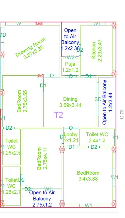 Floor plan of 3 BHK 1575 Sq. Ft. Apartment in Sai Tejas Krishna Prasadam, Hyderabad