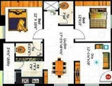 Floor plan of 2 BHK Apartment - 1000 sq. ft. in Saikota Sannidhi, Hyderabad
