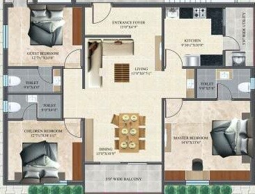 3 BHK 1743 Sq. Ft. Apartment