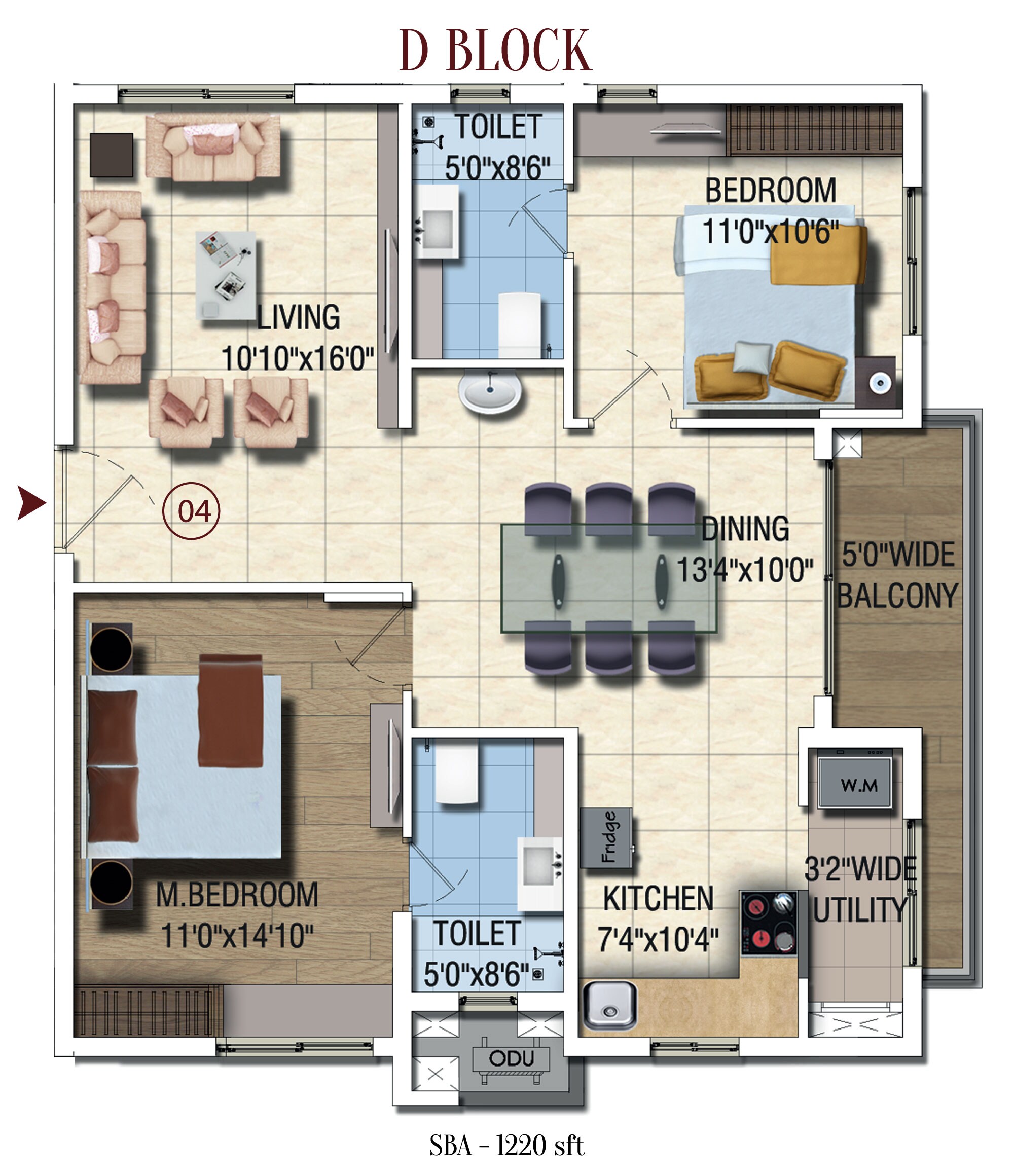 Floor plan of 2 BHK 1220 Sq. Ft. Apartment in Salarpuria Sattva Magnus, Hyderabad