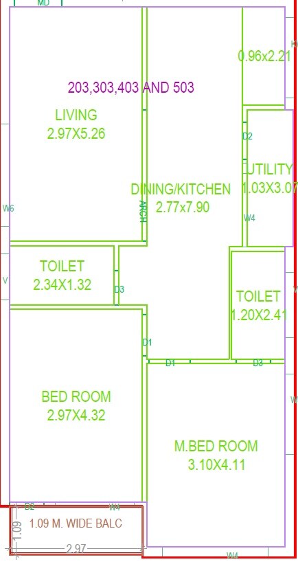 Floor plan of 2 BHK 1224 Sq. Ft. Apartment in Samskriti Krishna Kunj, Hyderabad