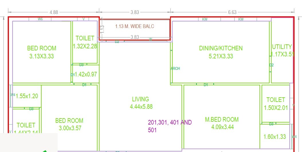Floor plan of 3 BHK 1619 Sq. Ft. Apartment in Samskriti Krishna Kunj, Hyderabad
