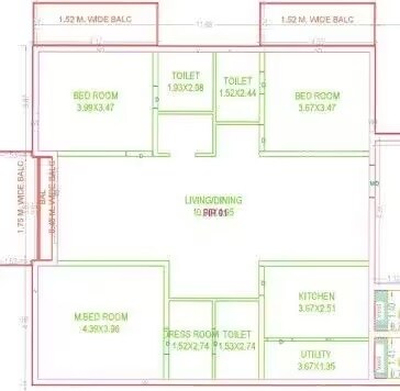 Floor plan of 3 BHK 2610 Sq. Ft. Apartment in Maharaja Kosmopolis, Hyderabad