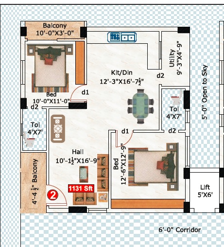 2 BHK 1131 Sq. Ft. Apartment