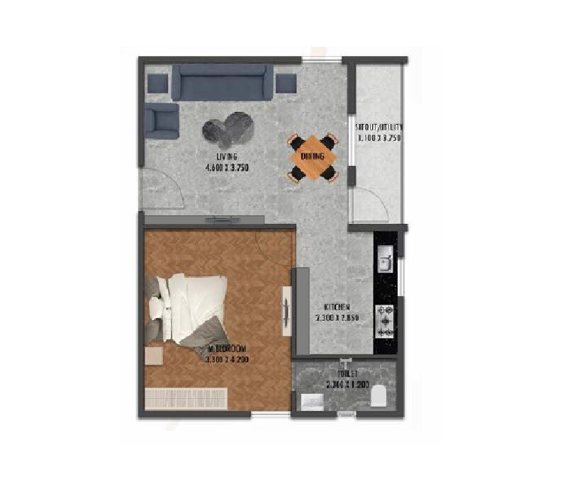 Floor plan of 1 BHK 715 Sq. Ft. Apartment in Sanjanas Aranya, Hyderabad