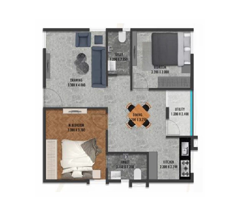 Floor plan of 2 BHK 956 Sq. Ft. Apartment in Sanjanas Aranya, Hyderabad