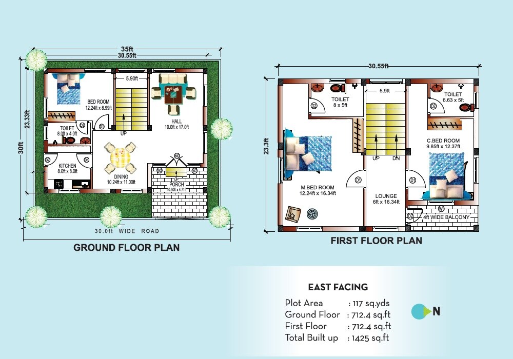 Floor plan of 3 BHK 1425 Sq. Ft. Villa in Sanman Trinity Arya Villas, Hyderabad