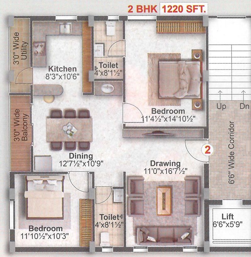 2 BHK 1220 Sq. Ft. Apartment in Sanvi Kowsalya Suvarna