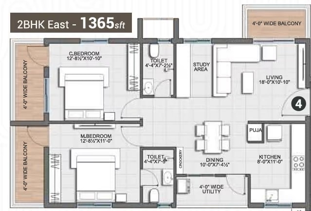 2 BHK 1365 Sq. Ft. Apartment