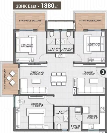 3 BHK 1880 Sq. Ft. Apartment