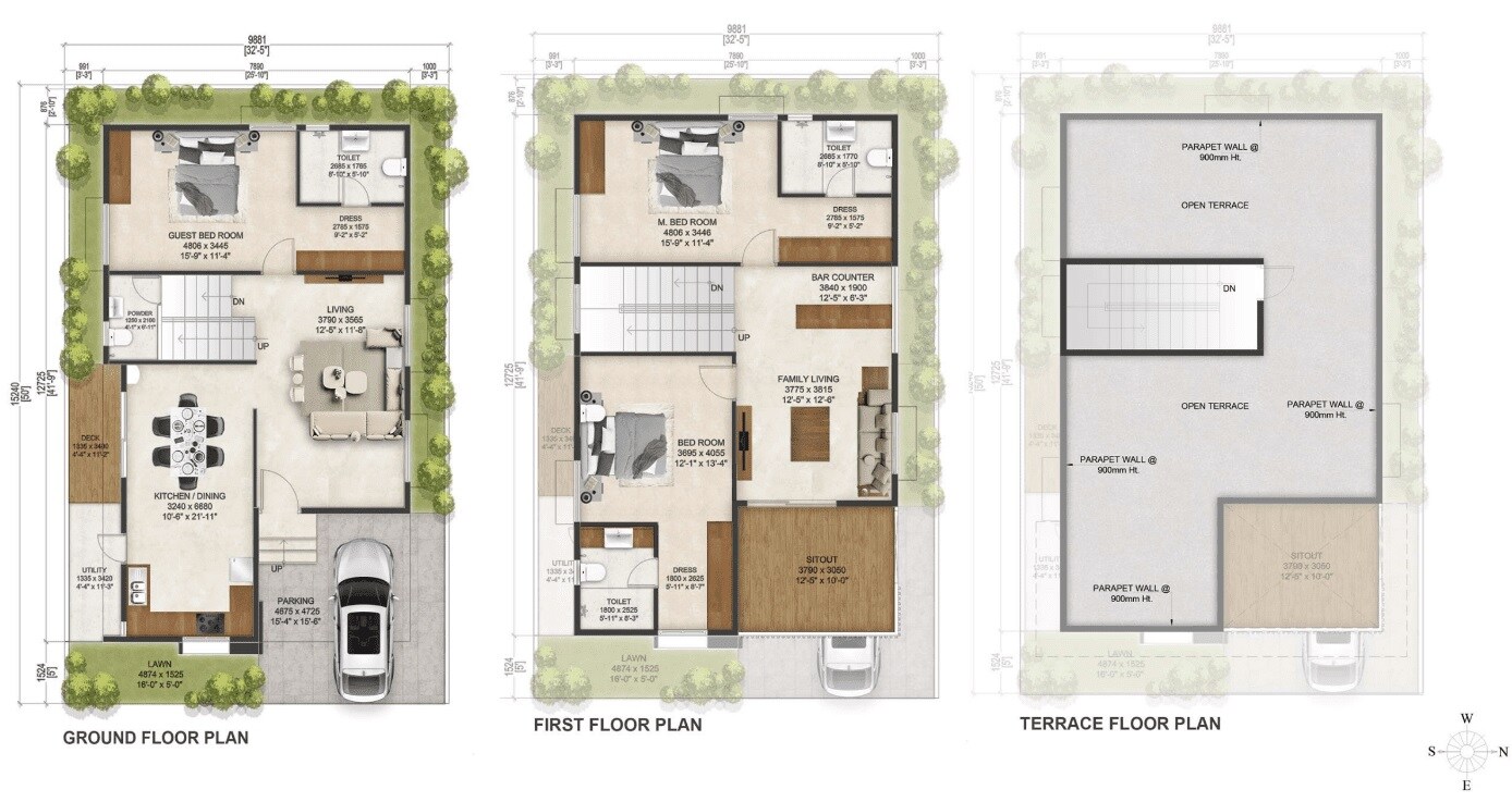 Floor plan of 3 BHK 2400 Sq. Ft. Villa in Sark North Meadows, Hyderabad