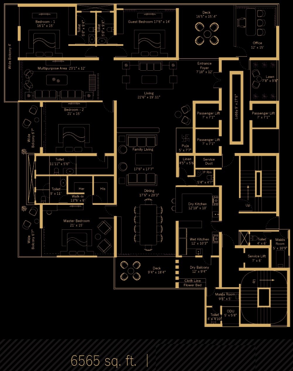 Floor plan of 4 BHK 6565 Sq. Ft. Apartment in SAS Crown, Hyderabad