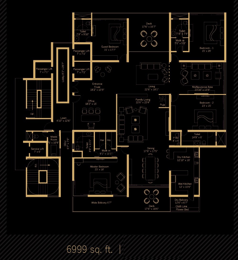 Floor plan of 4 BHK 6999 Sq. Ft. Apartment in SAS Crown, Hyderabad