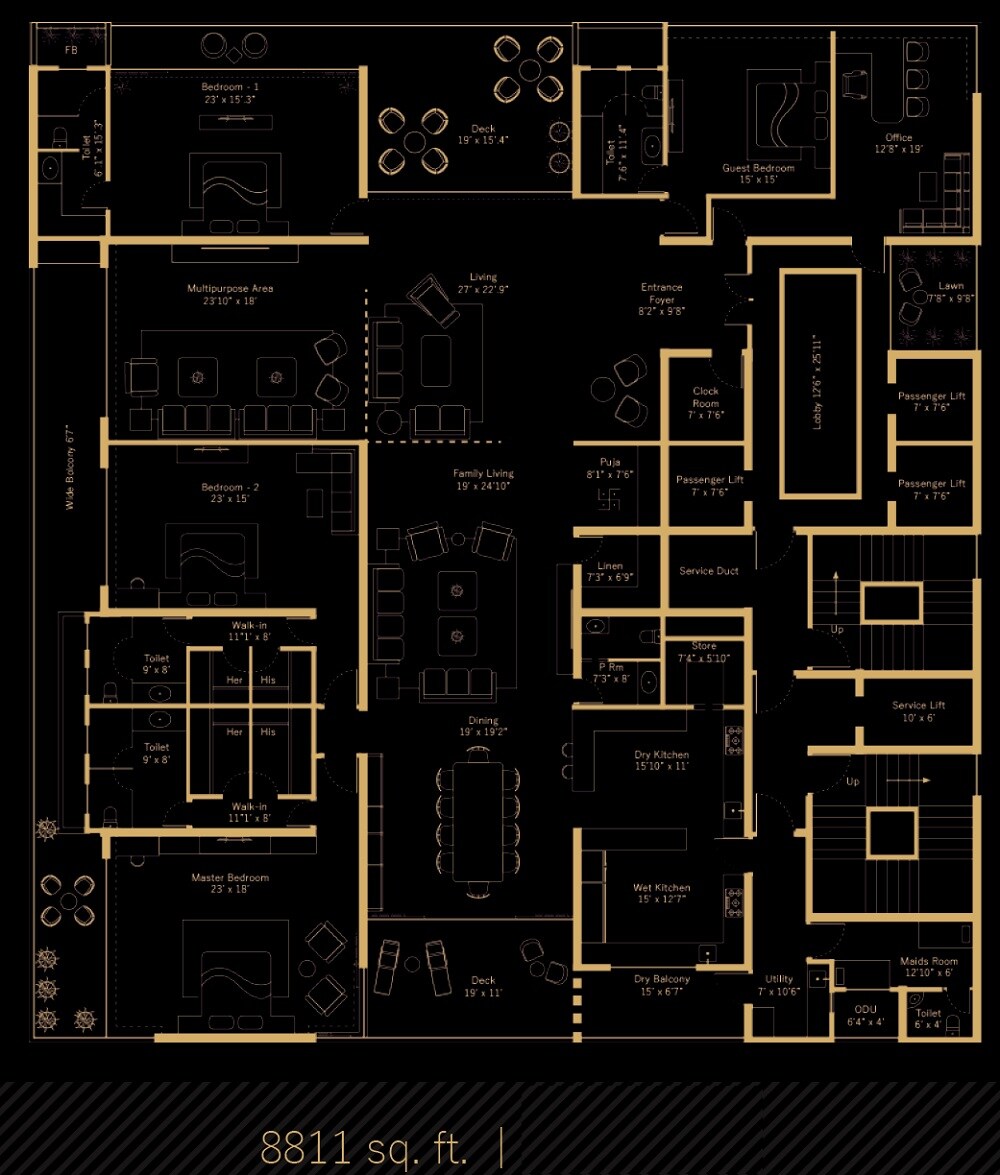 Floor plan of 4 BHK 8811 Sq. Ft. Apartment in SAS Crown, Hyderabad
