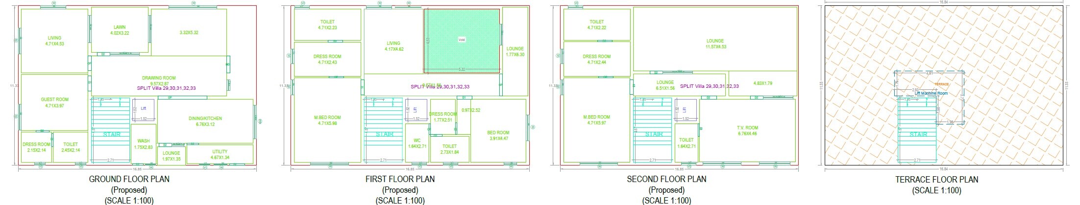 Floor plan of 4 BHK Villa - 7400 sq. ft. in Sattva Amora, Hyderabad