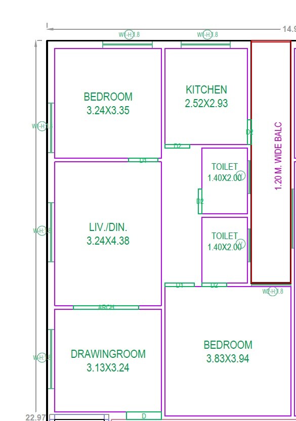 Floor plan of 2 BHK 1199 Sq. Ft. Apartment in Savvys Tulip Springs, Hyderabad